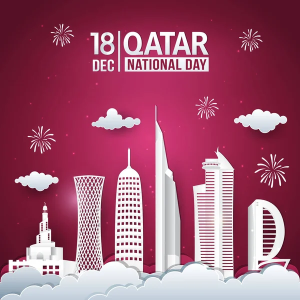 Vector Illustratie Van December Qatar Nationale Dag Viering Met Skyline — Stockvector