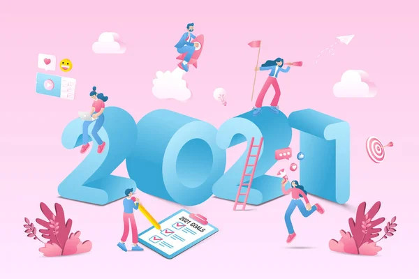 Felice Anno Nuovo 2021 2021 Obiettivi Aziendali Concetto Illustrazione Marketers — Vettoriale Stock