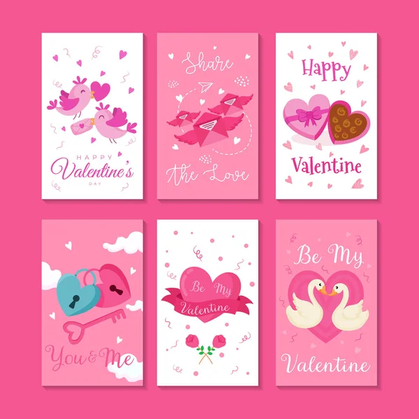 Valentine Day Card Vector Illustration Set Étiquette Saint Valentin Badge — Image vectorielle