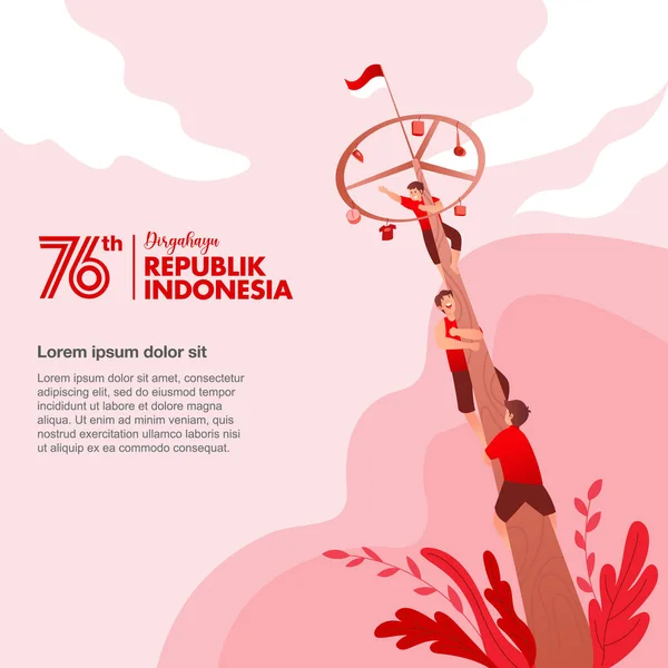 Kartu Ucapan Kemerdekaan Indonesia Dengan Ilustrasi Konsep Permainan Tradisional Republik - Stok Vektor