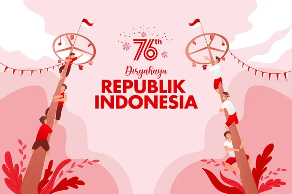 Kartu Ucapan Kemerdekaan Indonesia Dengan Ilustrasi Konsep Permainan Tradisional Republik - Stok Vektor