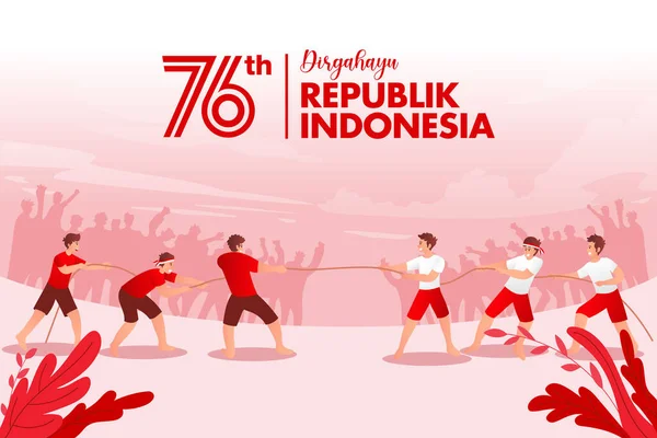 Kartu Ucapan Kemerdekaan Indonesia Dengan Ilustrasi Konsep Permainan Tradisional Republik - Stok Vektor