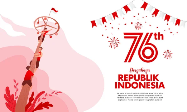 Pendaratan Hari Kemerdekaan Indonesia Dengan Ilustrasi Konsep Permainan Tradisional Republik - Stok Vektor