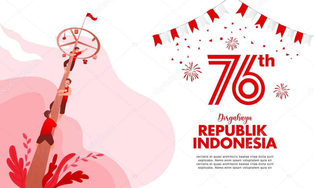 Indonesia independence day landing page with traditional games concept illustration. Dirgahayu Republic indonesia translates to Republic of Indonesia independence day