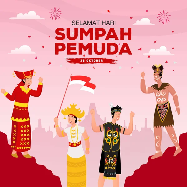 Ilustrasi Vektor Selamat Hari Sumpah Pemuda Terjemahan Happy Indonesian Youth - Stok Vektor