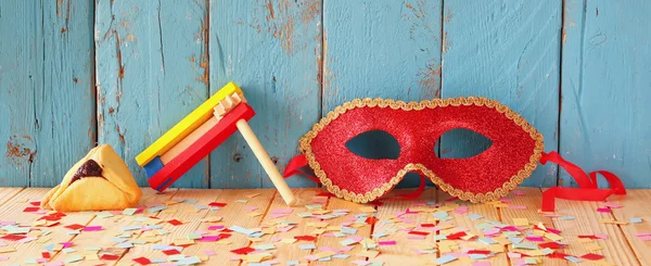 Fundo banner site do conceito de celebração Purim (feriado de carnaval judaico). foco seletivo. vintage filtrado — Fotografia de Stock