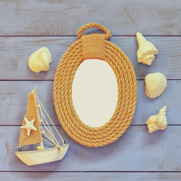 Top view nautical concept with nautical life style objects. vintage filtered — Stock fotografie