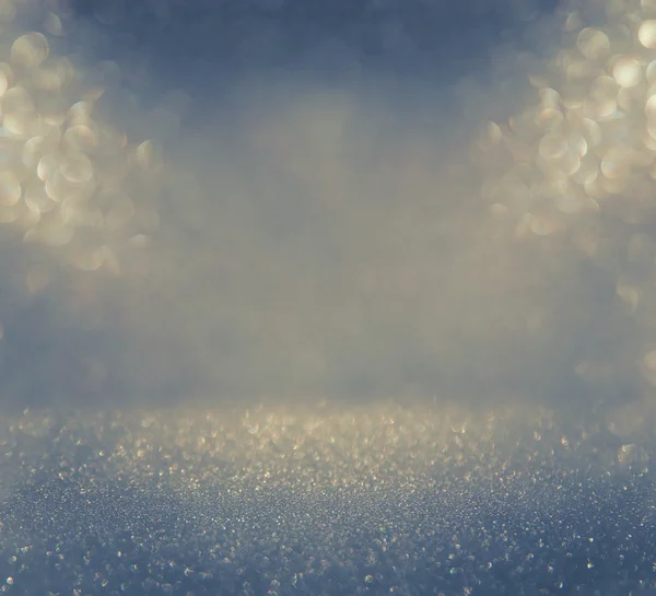 Glitter vintage lights background. silver, blue and white. defocused. — 스톡 사진