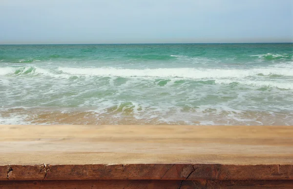 Wood deck in front of sea landscape. ready for product display — Stock Photo, Image