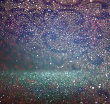 Glitter vintage ışıklar arka plan. Mavi, gümüş ve siyah. defocused.