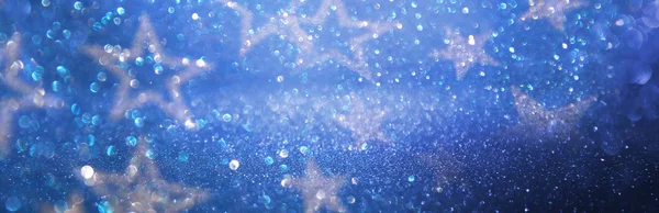 Banner del sito web sfondo di glitter vintage luci sfondo. blu, argento e nero. sfocato . — Foto Stock