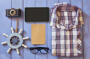 Üstten Görünüm görüntü hipster Aksesuar ve kıyafet