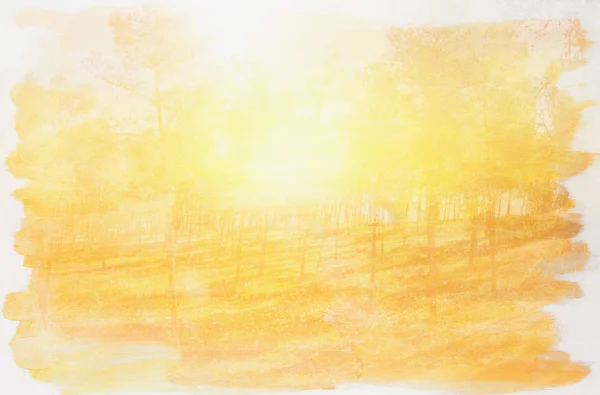 Absztrakt dupla expozíciós kép erdő, akvarell textúra. — Stock Fotó