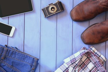 Üstten Görünüm görüntü hipster Aksesuar ve kıyafet