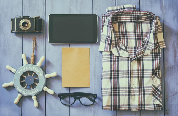 Top view image of hipster accessories and clothes — Stock Photo, Image