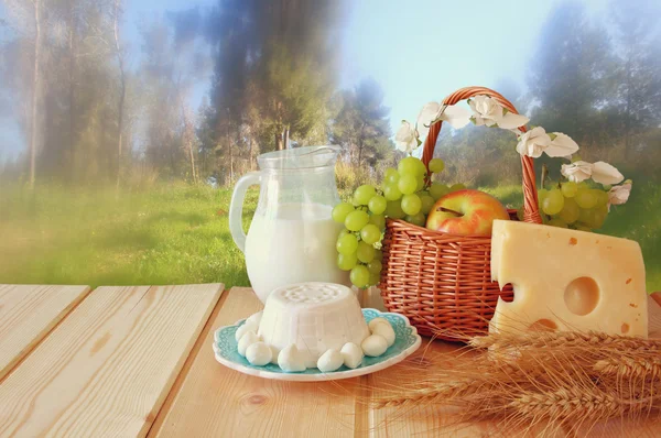 Imagem de produtos lácteos e frutos — Fotografia de Stock