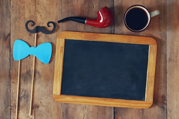 Blank blackboard and composition of man's accessories — Stock Photo, Image