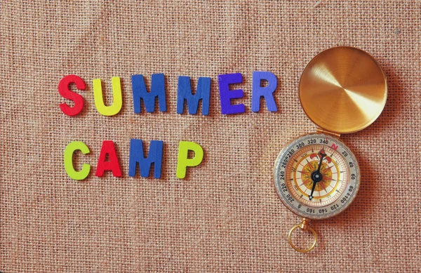 Colorful wooden letters with phrase: SUMMER CAMP — Stock Photo, Image