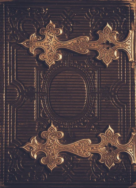 Top view of antique book cover, with brass clasps — Stock Photo, Image