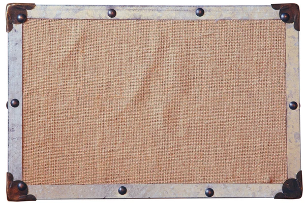 Çuval bezi kanvas kumaş arka plan ile metal çerçeve — Stok fotoğraf