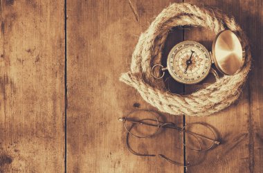 Pusula, ip, eski gözlük. Explorer kavramı