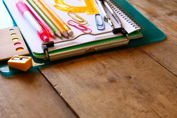Back to school concept. School supplies on desk — Stock Photo, Image