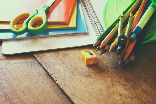 Back to school concept. School supplies on desk — Stock Photo, Image