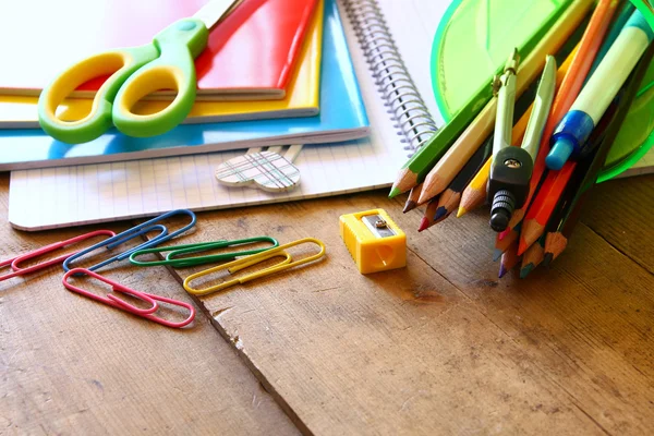 Back to school concept. School supplies on desk — Stock Photo, Image