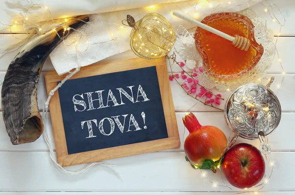 Rosh hashanah (jewesh new year) Konzept. traditionelle Symbole — Stockfoto