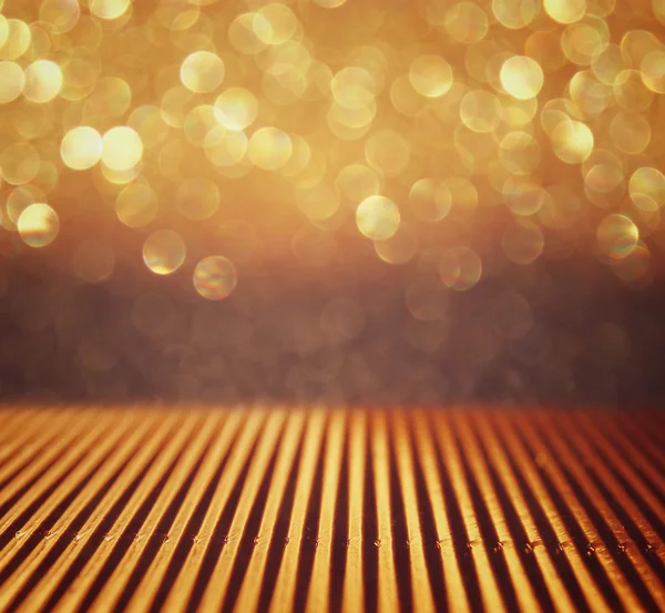 Metallic glitter vintage lights background. De-focused. — Stock Photo, Image