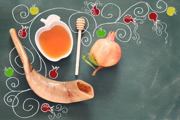 Rosch hashanah (jüdischer Neujahrsfest). traditionelle Symbole — Stockfoto