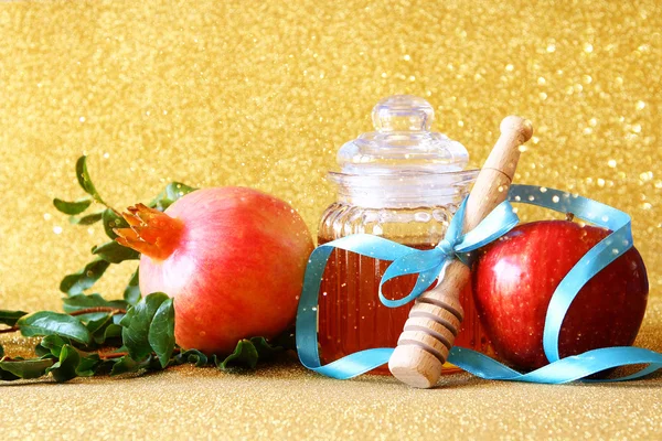 Rosh hashanah (Yahudi yeni yılı) kavramı. Geleneksel semboller — Stok fotoğraf