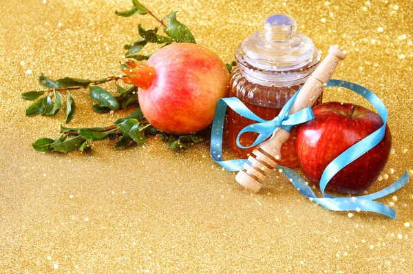 Rosh hashanah (jüdisches Neujahr) Konzept. traditionelle Symbole — Stockfoto