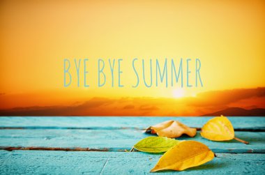 Hoşça kal Hoşça kal yaz ifade ile sonbahar arka plan