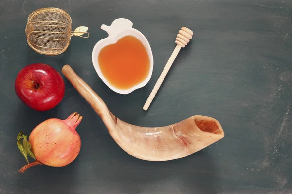 Rosh hashanah (Yahudi yeni yılı) kavramı. Geleneksel semboller — Stok fotoğraf