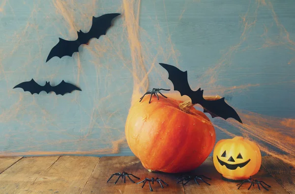 Concept van Halloween vakantie. Schattig pompoenen en vleermuizen — Stockfoto
