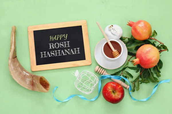 Rosh hashanah (Ano Novo judaico) conceito. Símbolos tradicionais — Fotografia de Stock