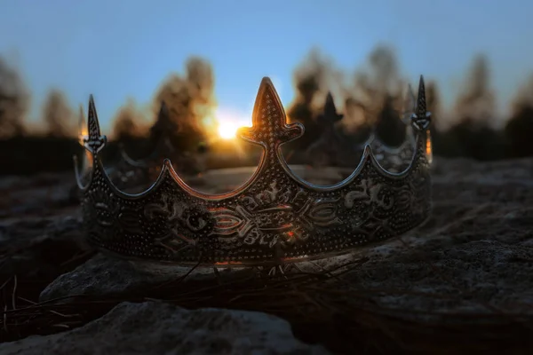 Mysterieuze Magische Foto Van Zilveren Koning Kroon Het Engeland Wouden — Stockfoto