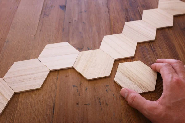 Background Wooden Puzzle Missing Pieces — Stock Photo, Image