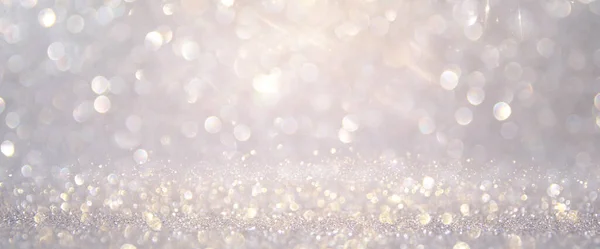 Glitter Vintage Lights Background Silver Gold White Focused — Stock Photo, Image