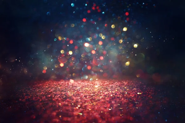 Background Abstract Red Blue Gold Black Glitter Lights Defocused — Stock Photo, Image