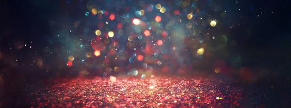 Background Abstract Red Blue Gold Black Glitter Lights Defocused — Stock Photo, Image