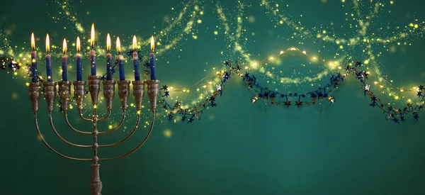 Religião Imagem Feriado Judaico Hanukkah Fundo Com Menorah Candelabro Tradicional — Fotografia de Stock