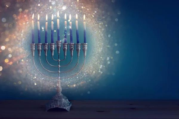 Релігійне Зображення Єврейського Свята Ханука Менорою Традиційні Канделябри Свічкою — стокове фото