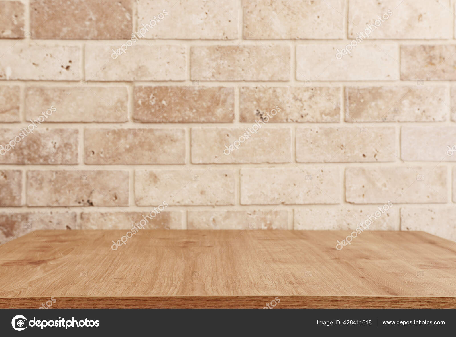 Room Interior Brick Wall Table Mock Display Stock Photo by ©tomert