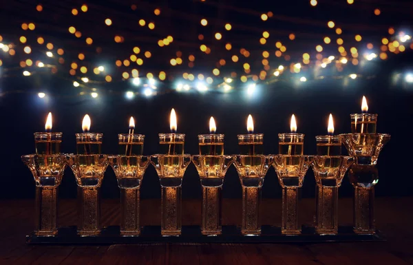 Imagem Férias Judaicas Hanukkah Fundo Com Menorah Cristal Candelabro Tradicional — Fotografia de Stock