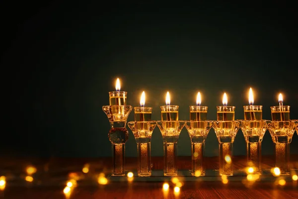 Immagine Della Vacanza Ebraica Hanukkah Sfondo Con Menorah Cristallo Candelabro — Foto Stock