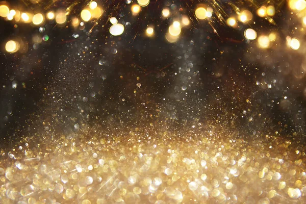 Sfondo Luci Glitter Astratte Argento Oro Nero Focalizzata — Foto Stock