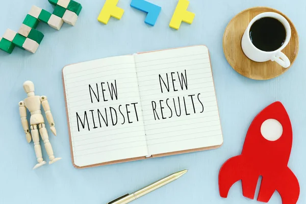 Top View Image Table Open Notebook Text New Mindset New — Stock Photo, Image