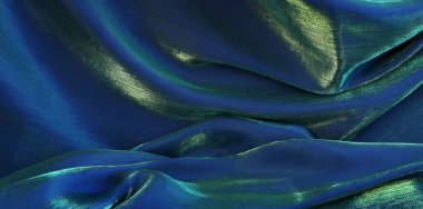 Mavi, yeşil ve altın rengi ipek kumaş arka plan